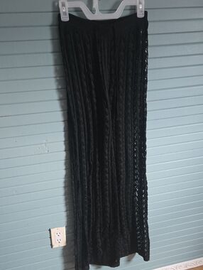 Women's Black Crochet Knit Wide-Leg Pants